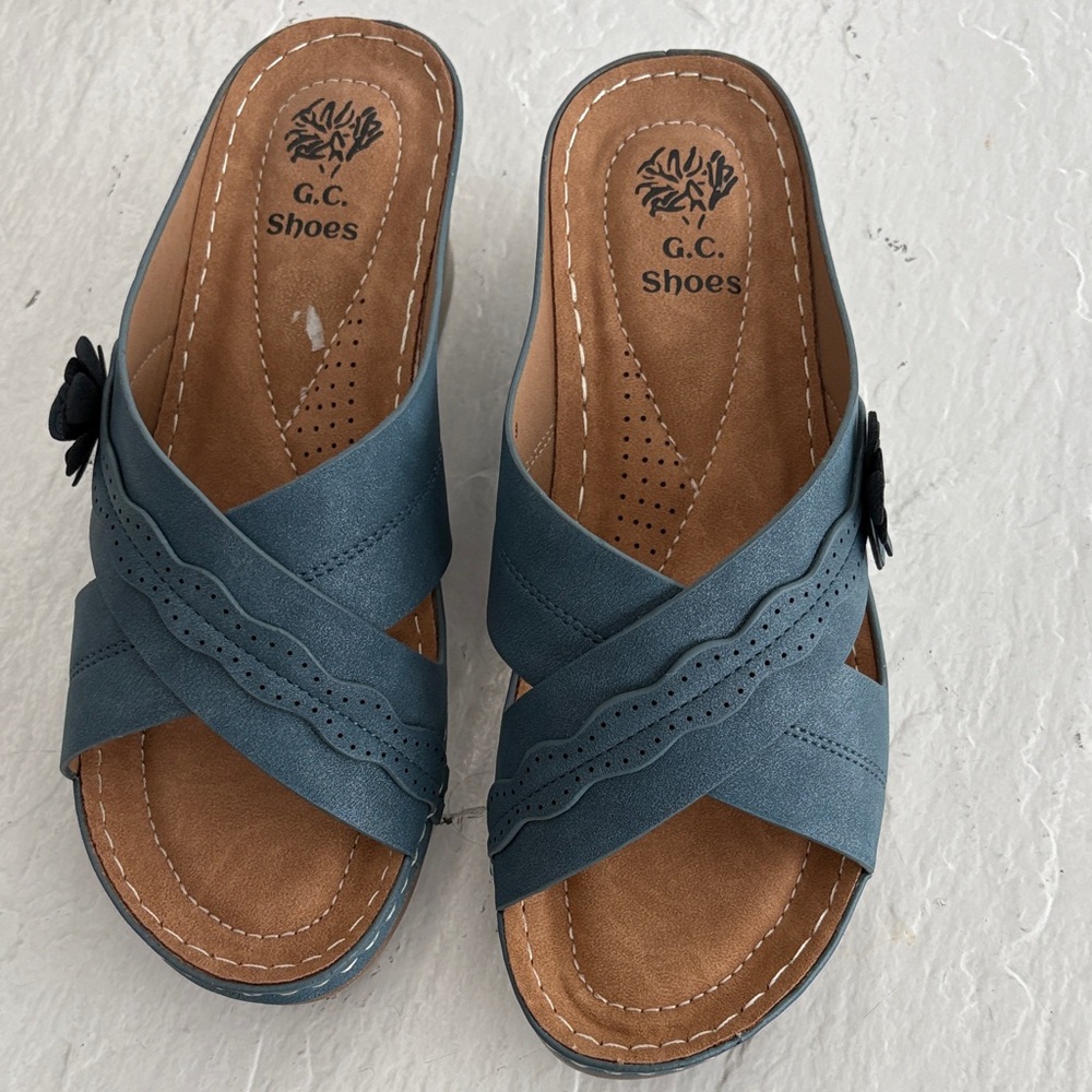 Women's Teal Crisscross Slide Sandals